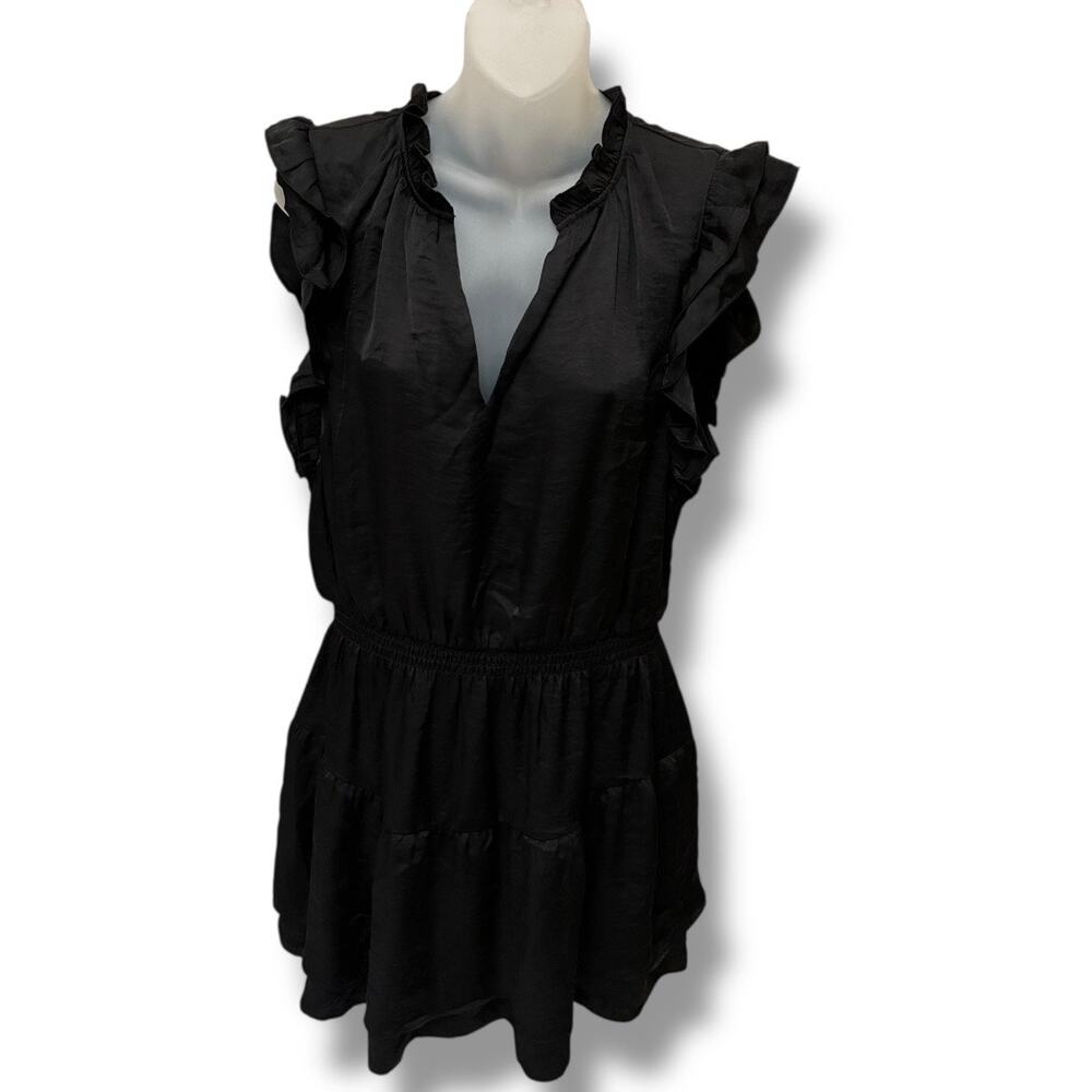 Steve Madden Satin Prairie Dreams black mini dress size large NWT - Picture 2 of 5